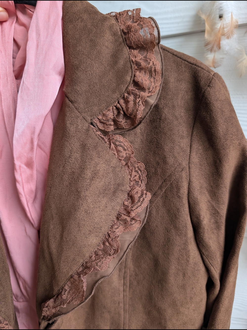 Claudia Richard Brown Ruffled Suede-Look Blazer - Picture 5 of 9